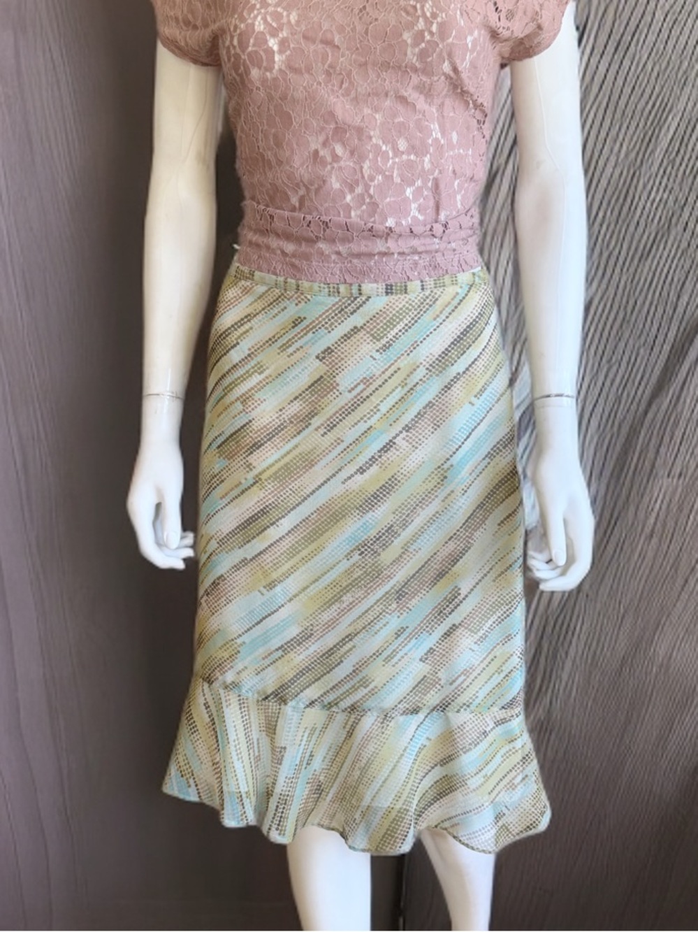 Geoffrey Beene Pastel Striped Midi Skirt with Ruffle Hem